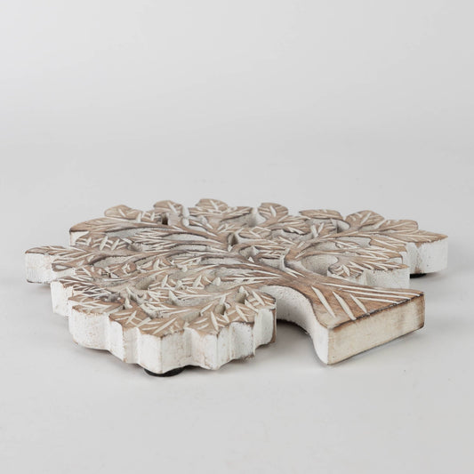 Trivet tree whitewashed wood 8Dx.5H nat/wht