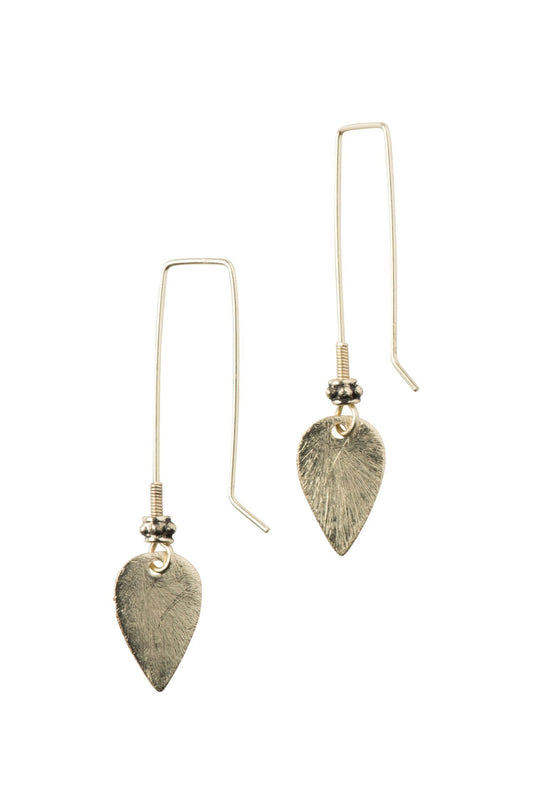Earrings dangling leaf mtl 2L glod color