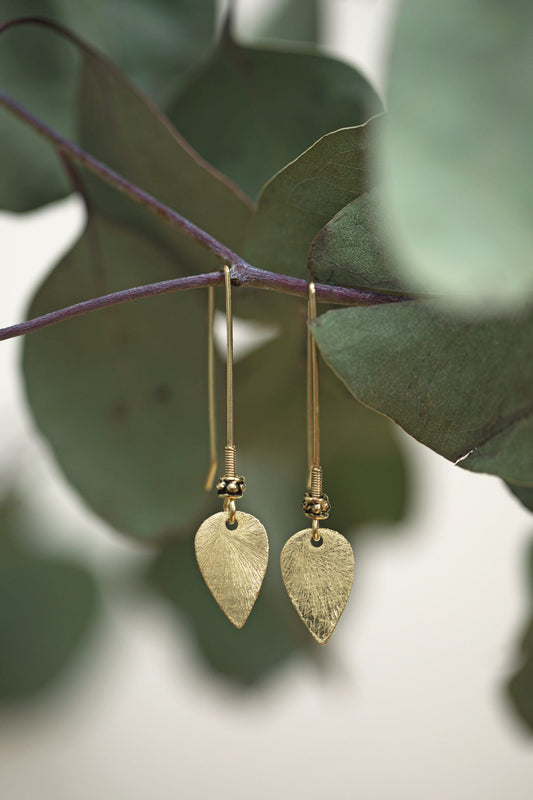 Earrings dangling leaf mtl 2L glod color