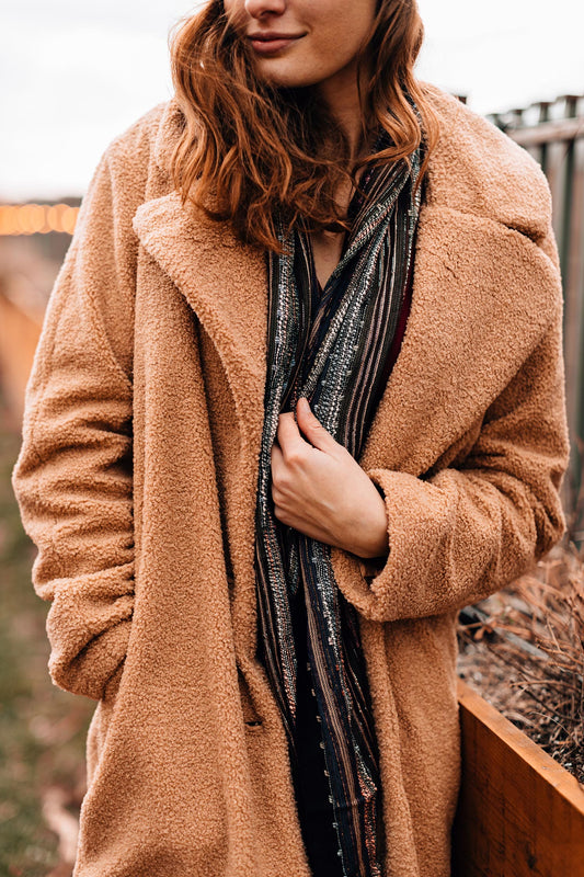 Scarf rough weave viscose 70x19 green/navy/pink