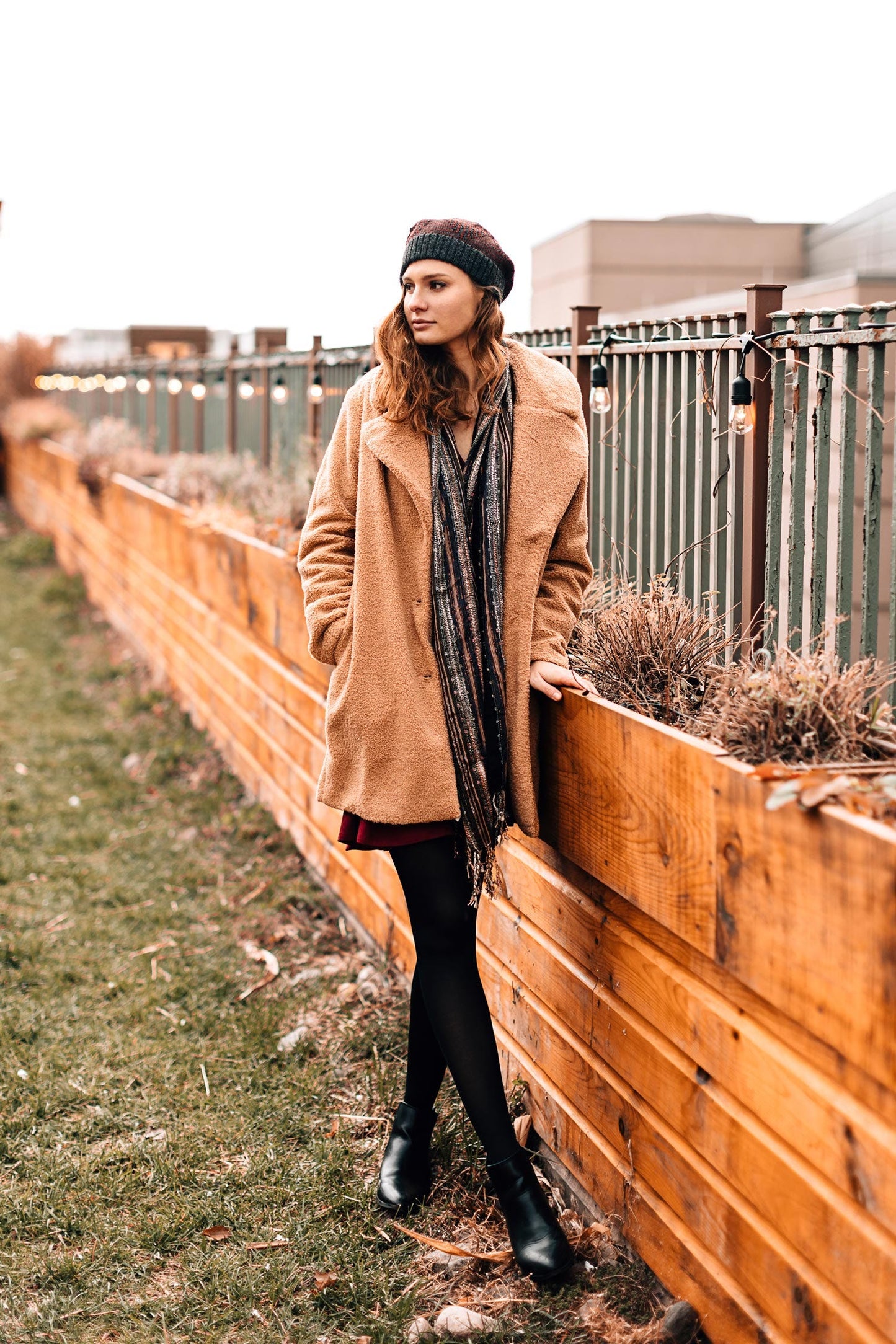 Scarf rough weave viscose 70x19 green/navy/pink