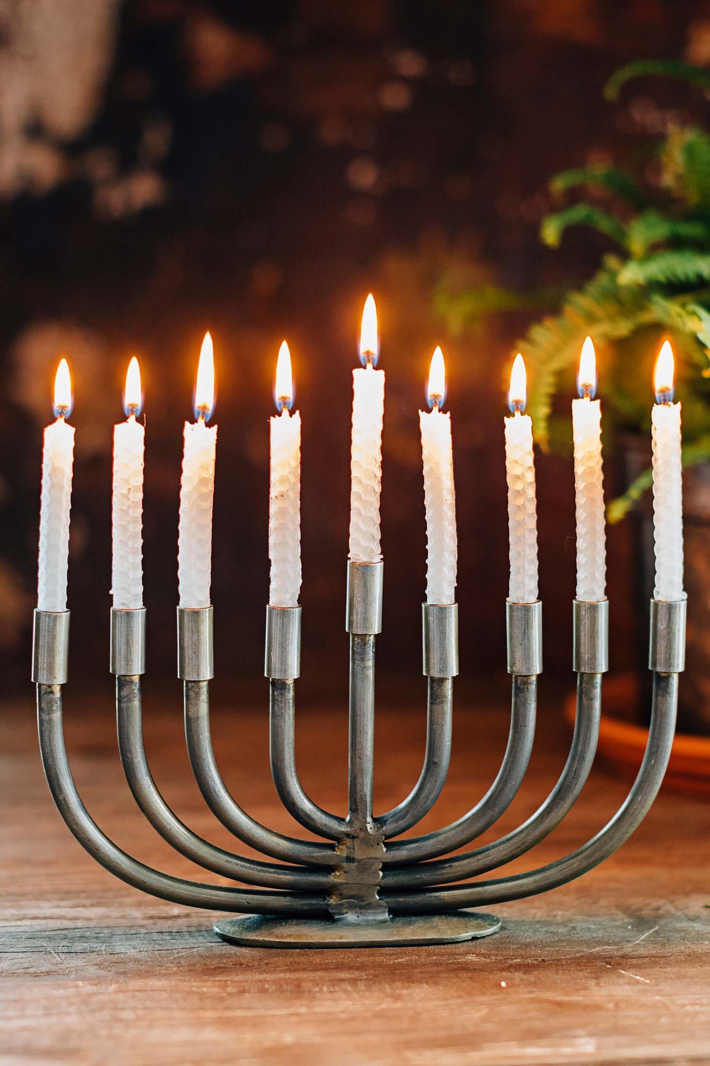 Menorah wrought iron 9Wx5.5H metallic