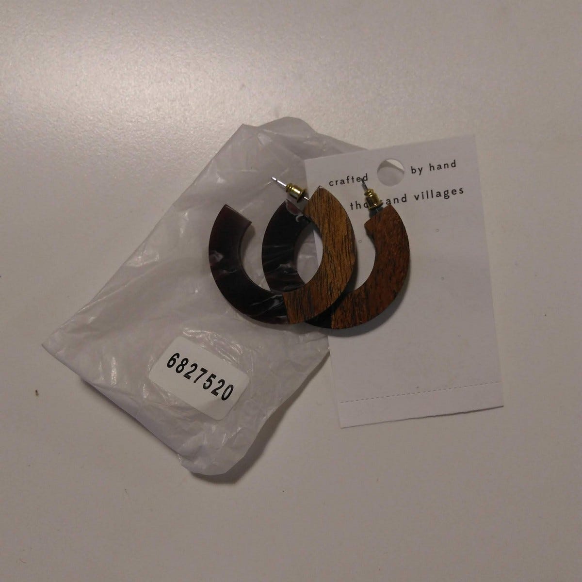 Earrings post 2 toned hoop wd/resin 1.75D brn/brg