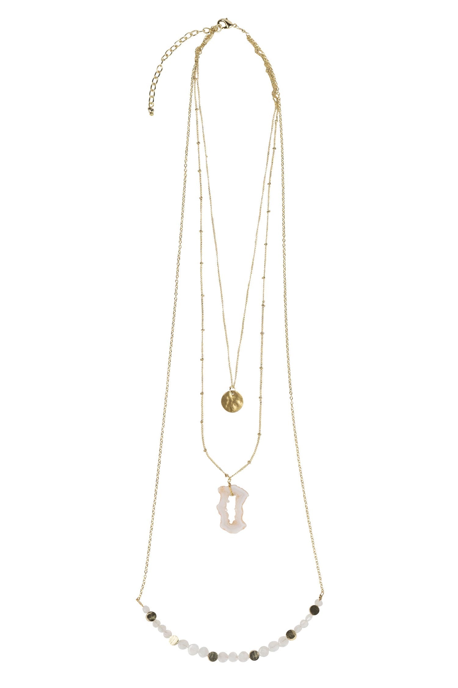 Necklace 3 layers brass/stones 20L gold/white