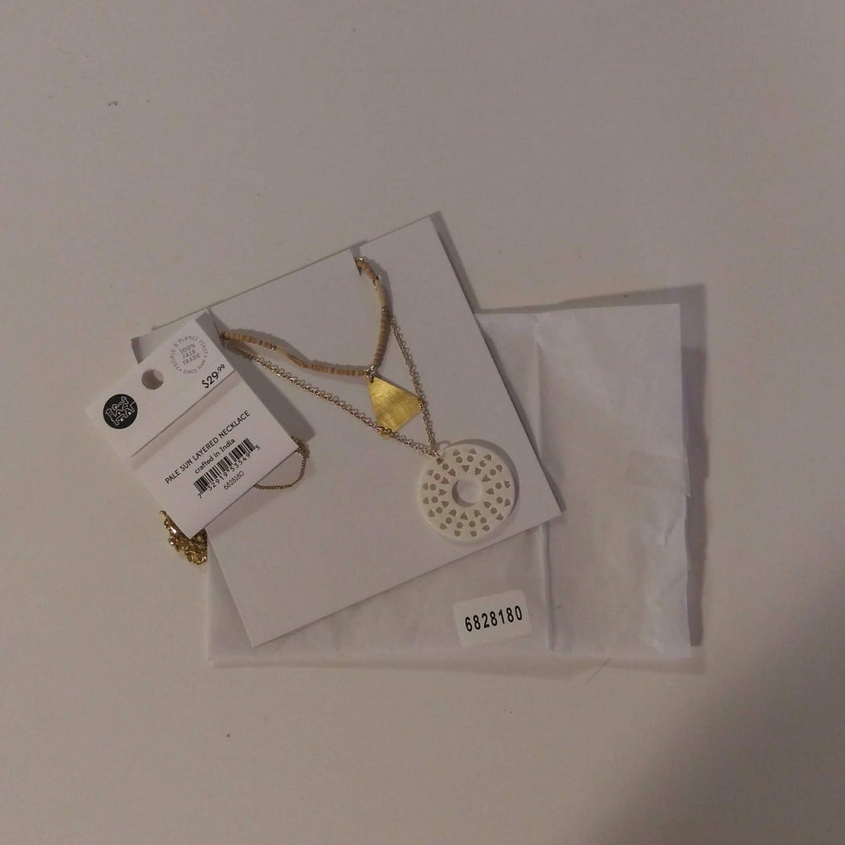 Necklace pale sun w/pend bone/wd/br 26L gld/brn