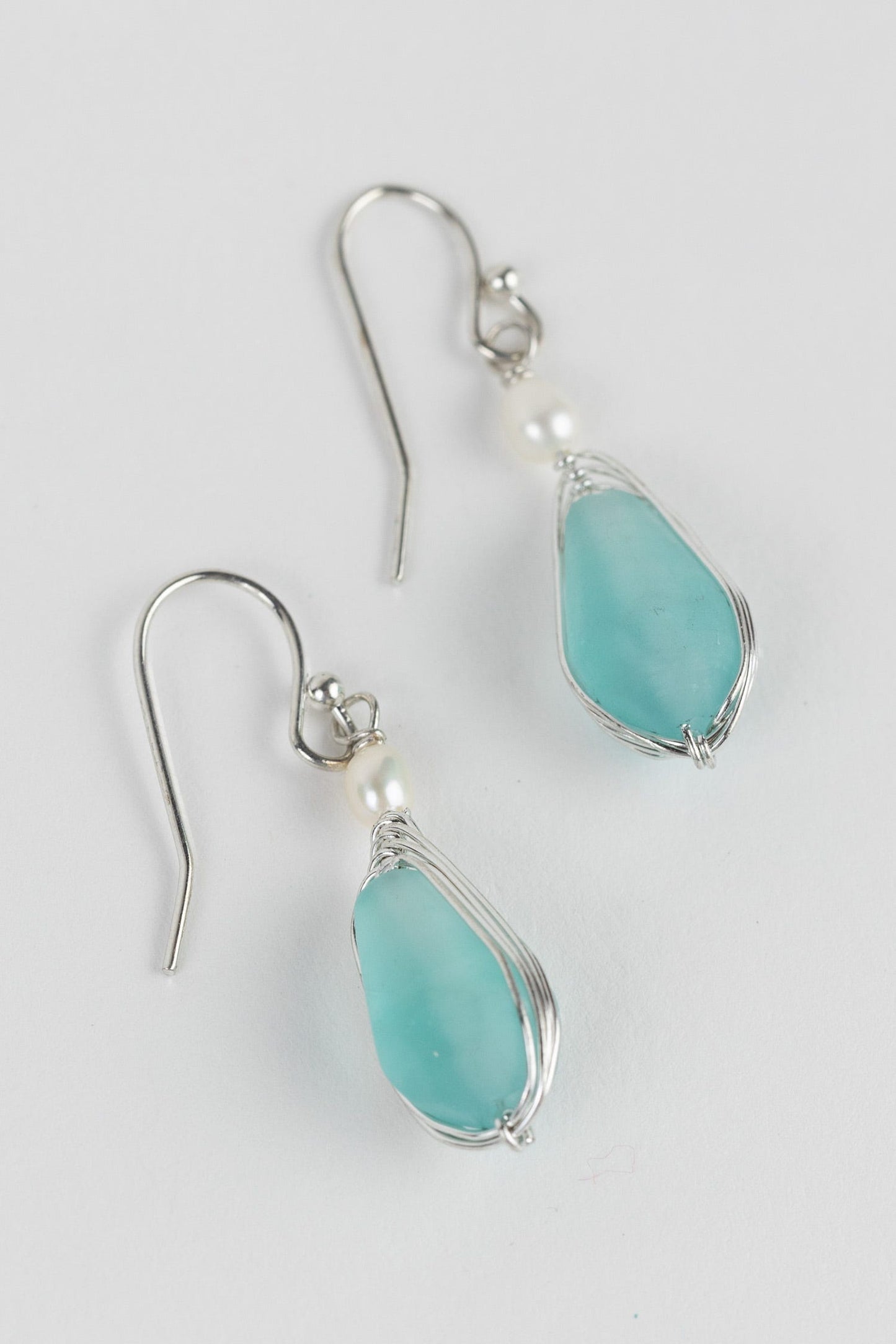 Aqua Glass Bead Teardrop Earrings
