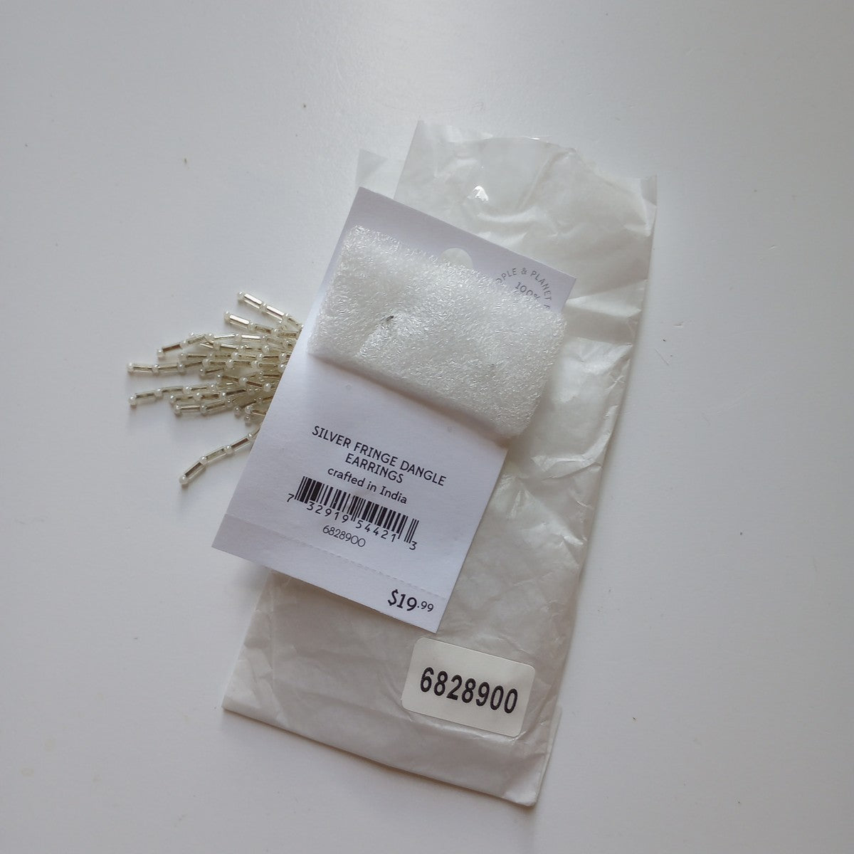 Earrings post fringes glass/brass 2.5L white/silv