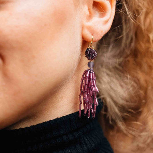 Purple Fringe Dangle Earrings - Default Title (6828910)