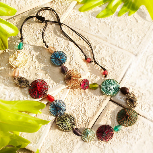 Necklace string wrap circles/cord multi