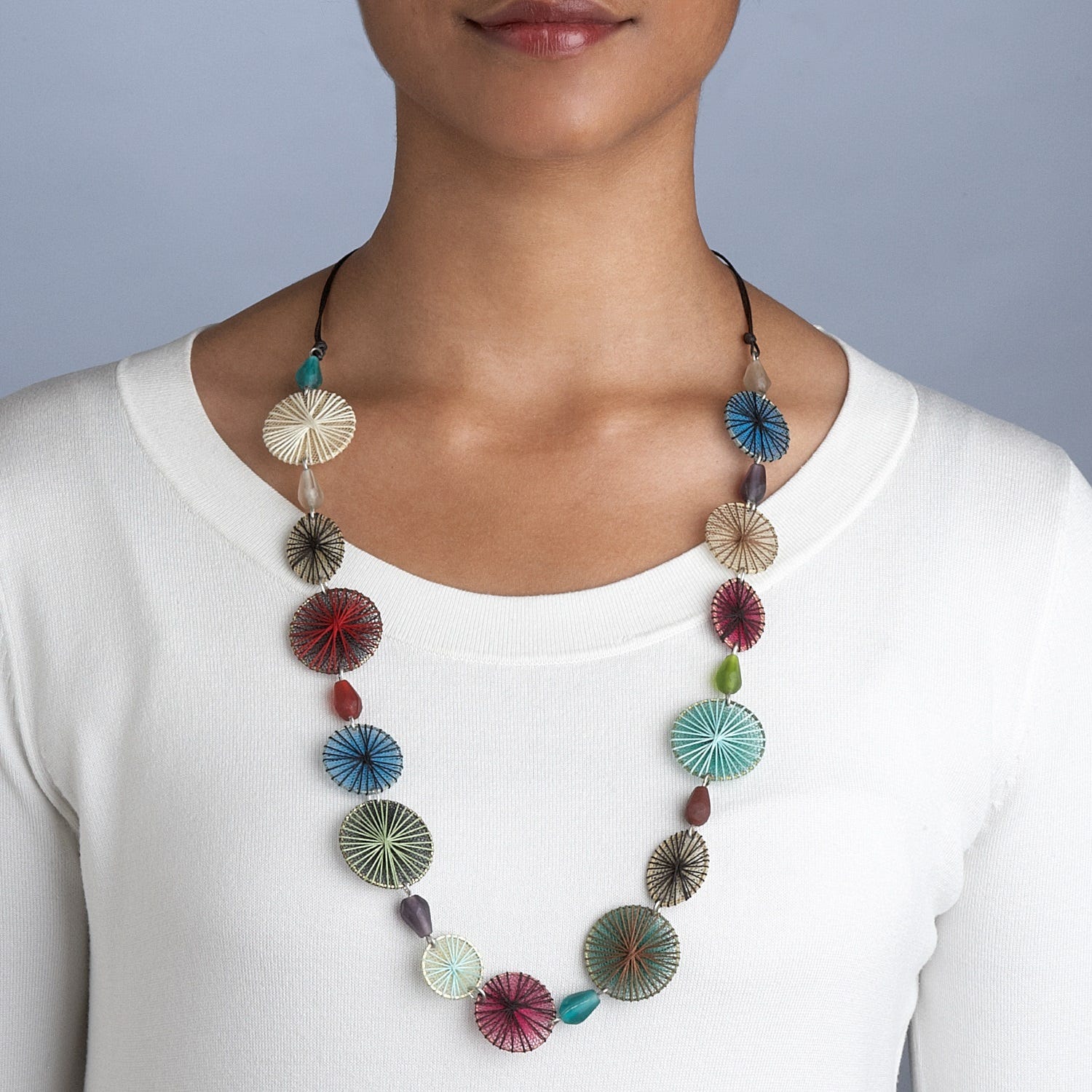 Necklace string wrap circles/cord multi