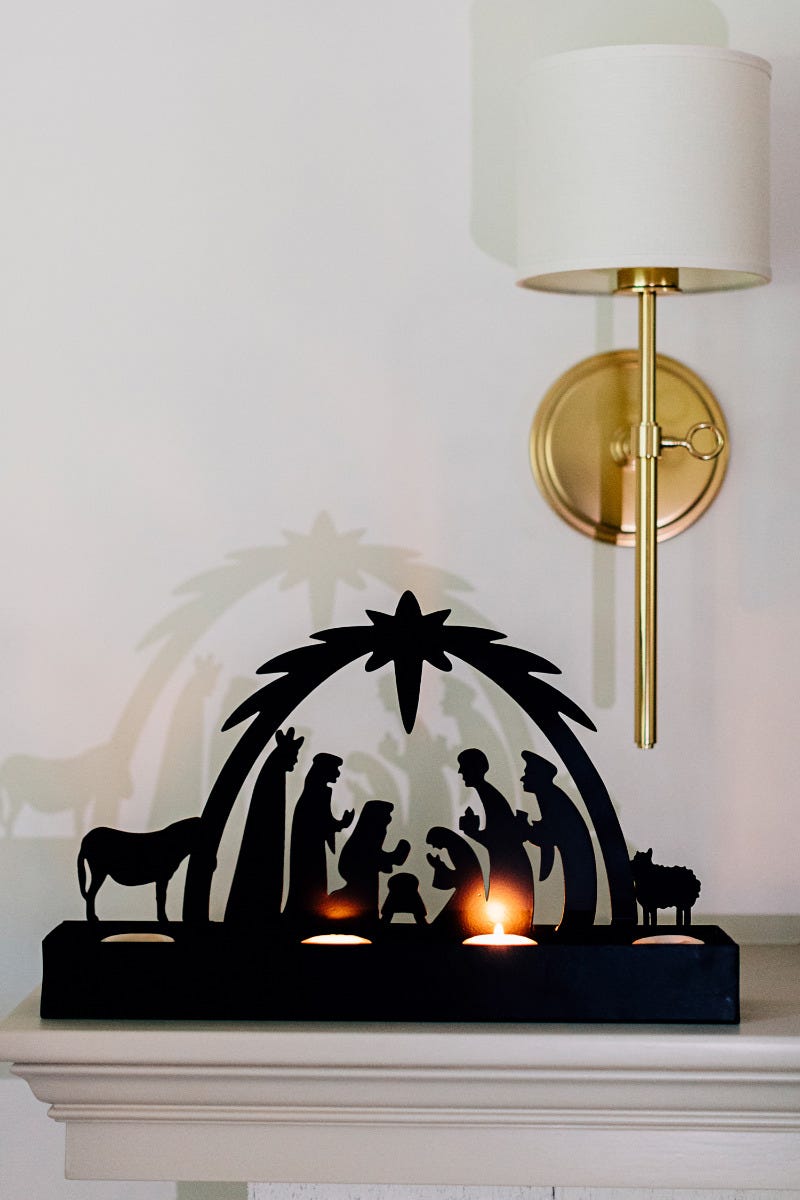 Nativity silhouette tray iron 17Lx3.5Wx10.5H black