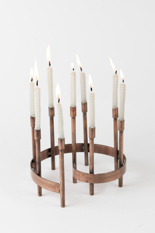 Menorah spiral iron 8Dx6H antiqued copper