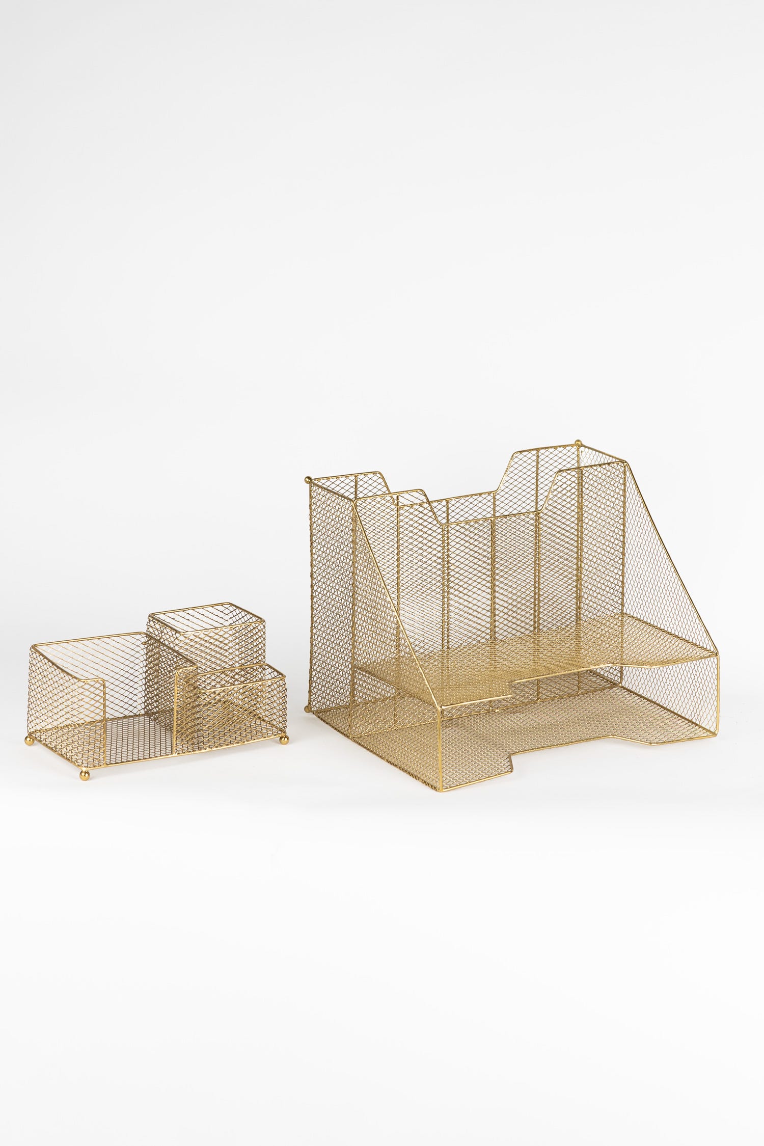 Desk organizer filess iron 12.5Lx9.5Wx9.5H brass