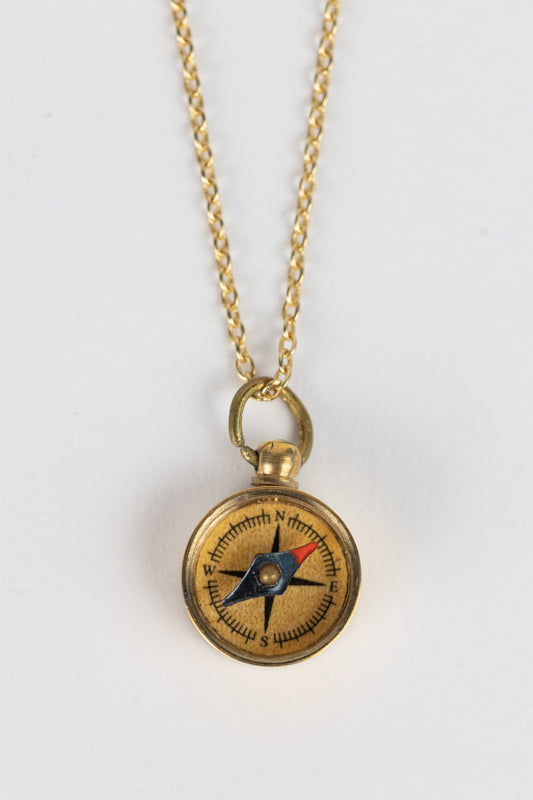 Necklace mini compass pend mtl/glass .6Dx32L br