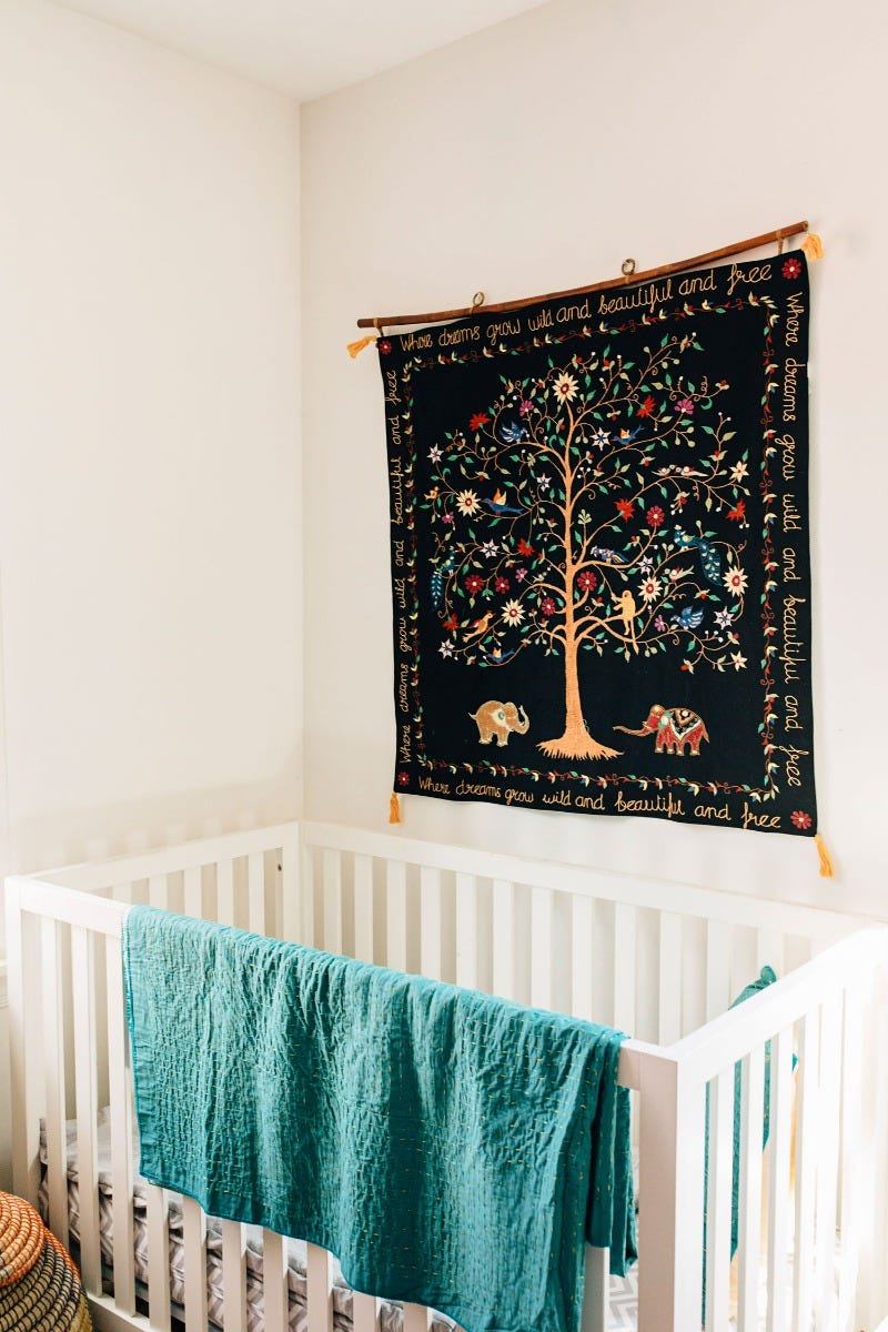 Wall Hanging, Embroidered Black Tree of Life