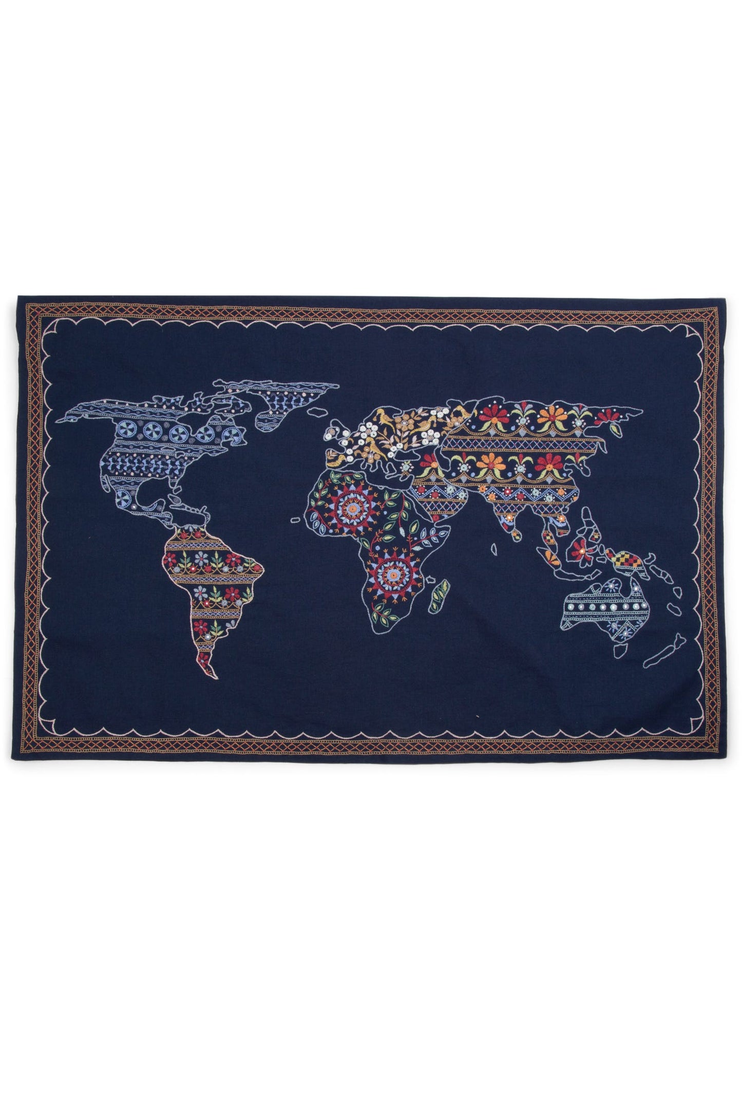 Wall hanging map emb cotton 36Wx24 navy/multi