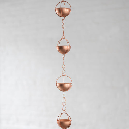 Rain chain w/11 round cups iron 7ft L copper