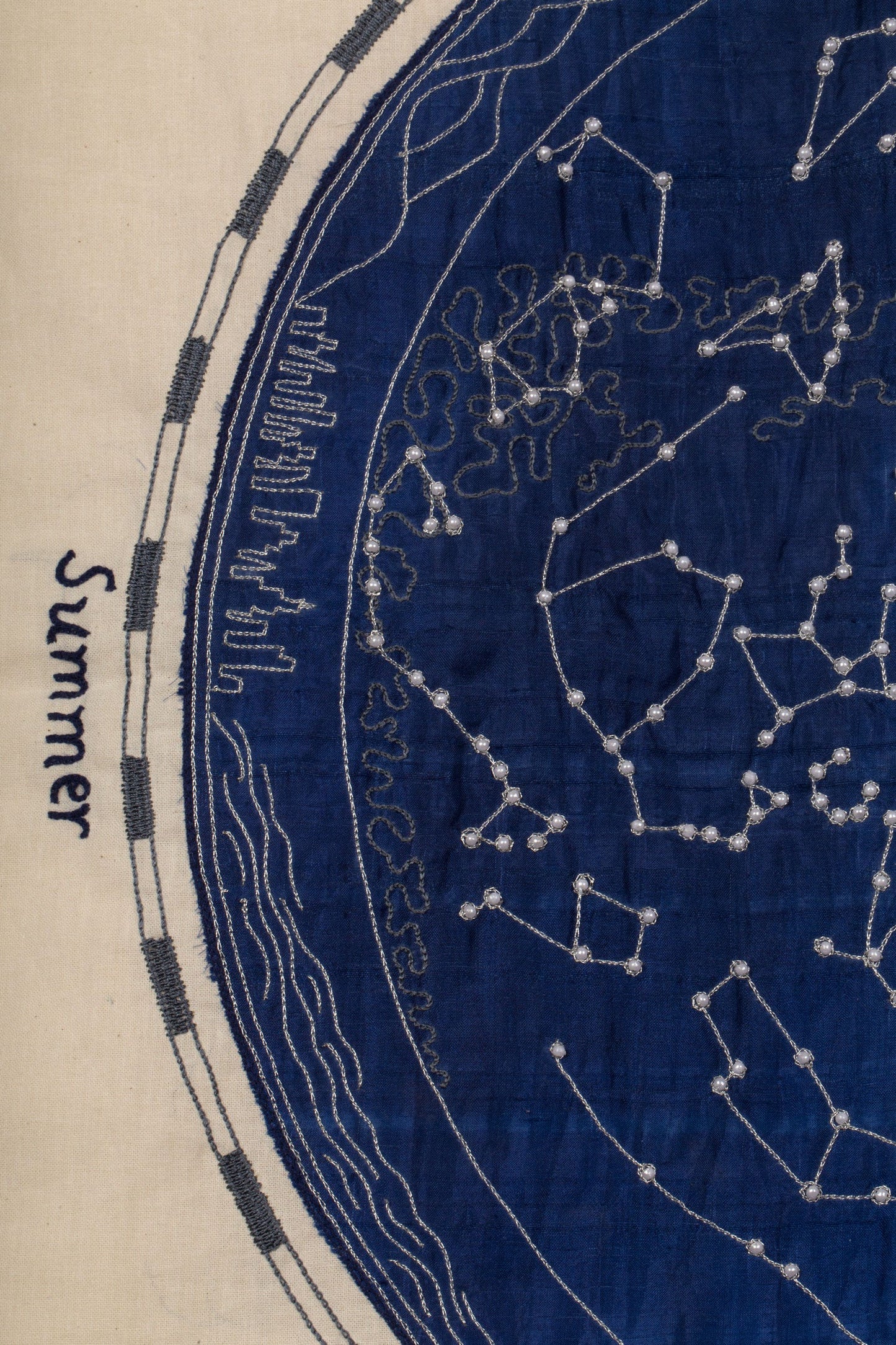 Wall hanging stars emb cotton/beads 22sq navy