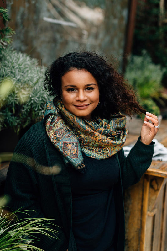 Shawl jacquard modal 80x28 aqua/green/red/purple