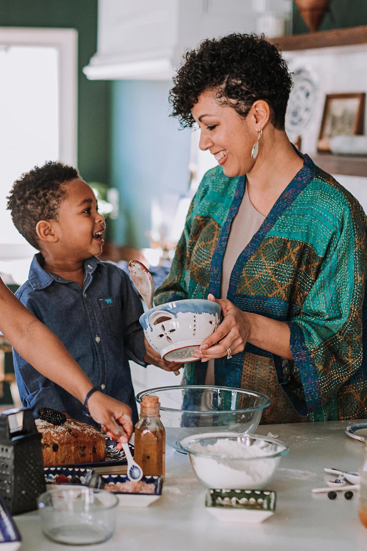 Kimono stitched upcycled sari 26L teal/green/multi