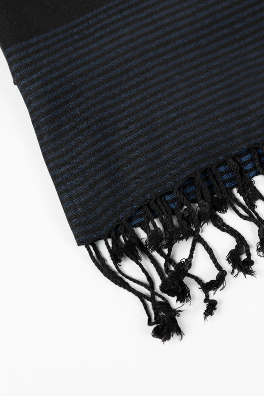 Shawl wide/narrow stripes viscose 84x28 black/blue