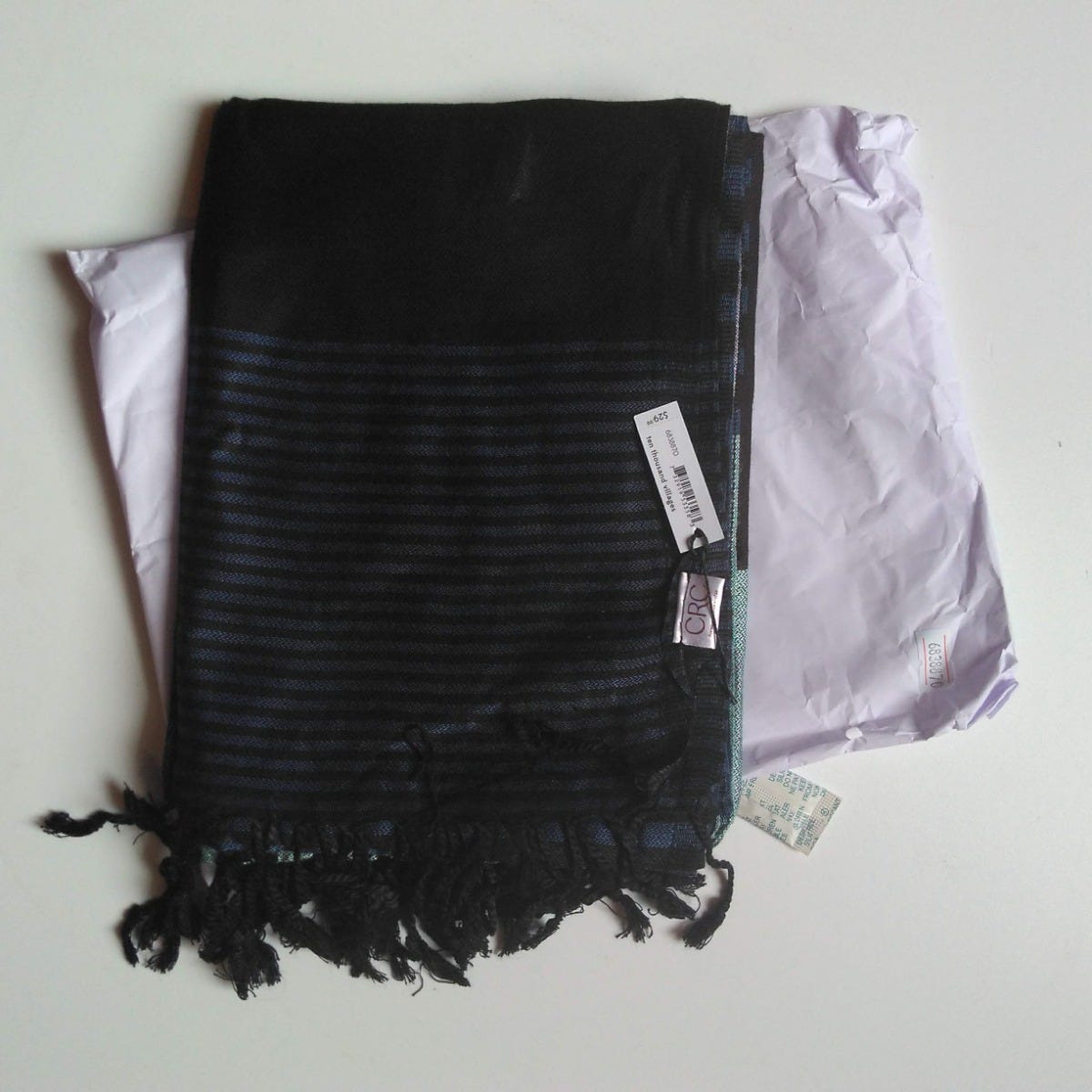 Shawl wide/narrow stripes viscose 84x28 black/blue