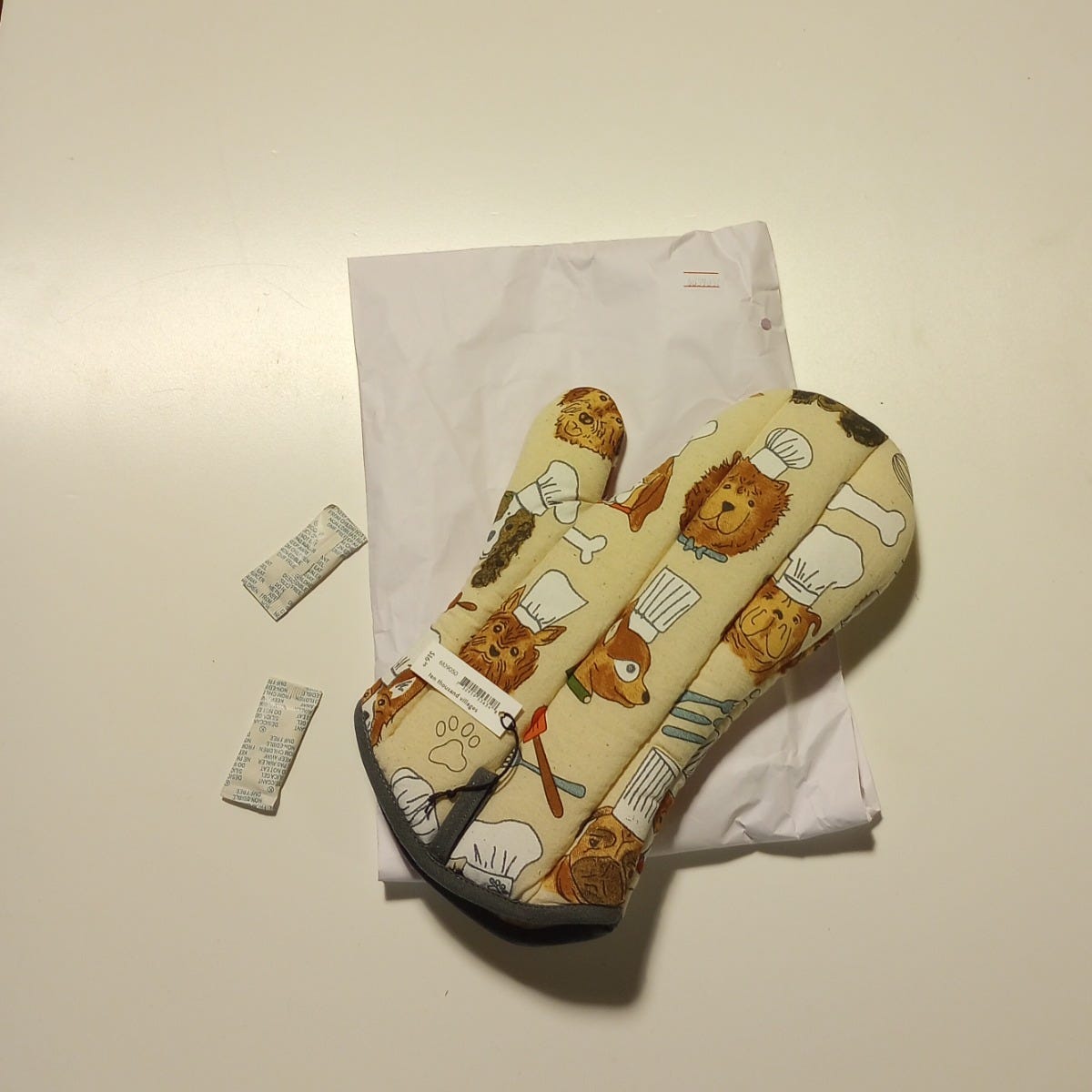 Oven mitt dog chefs cotton 11L cream/brown/green