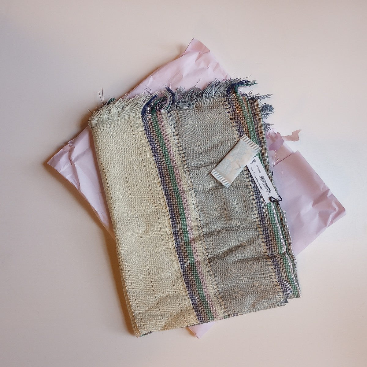 Scarf stripes open weave viscose 70x29 mint/blue