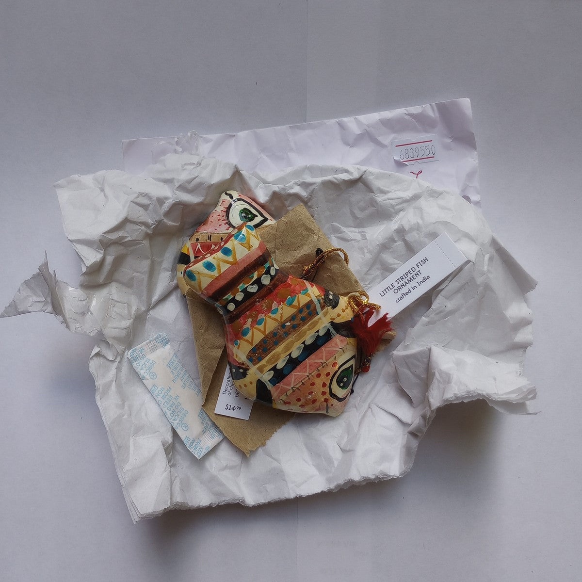 Ornament fish striped M/2 paper mache 4L multi