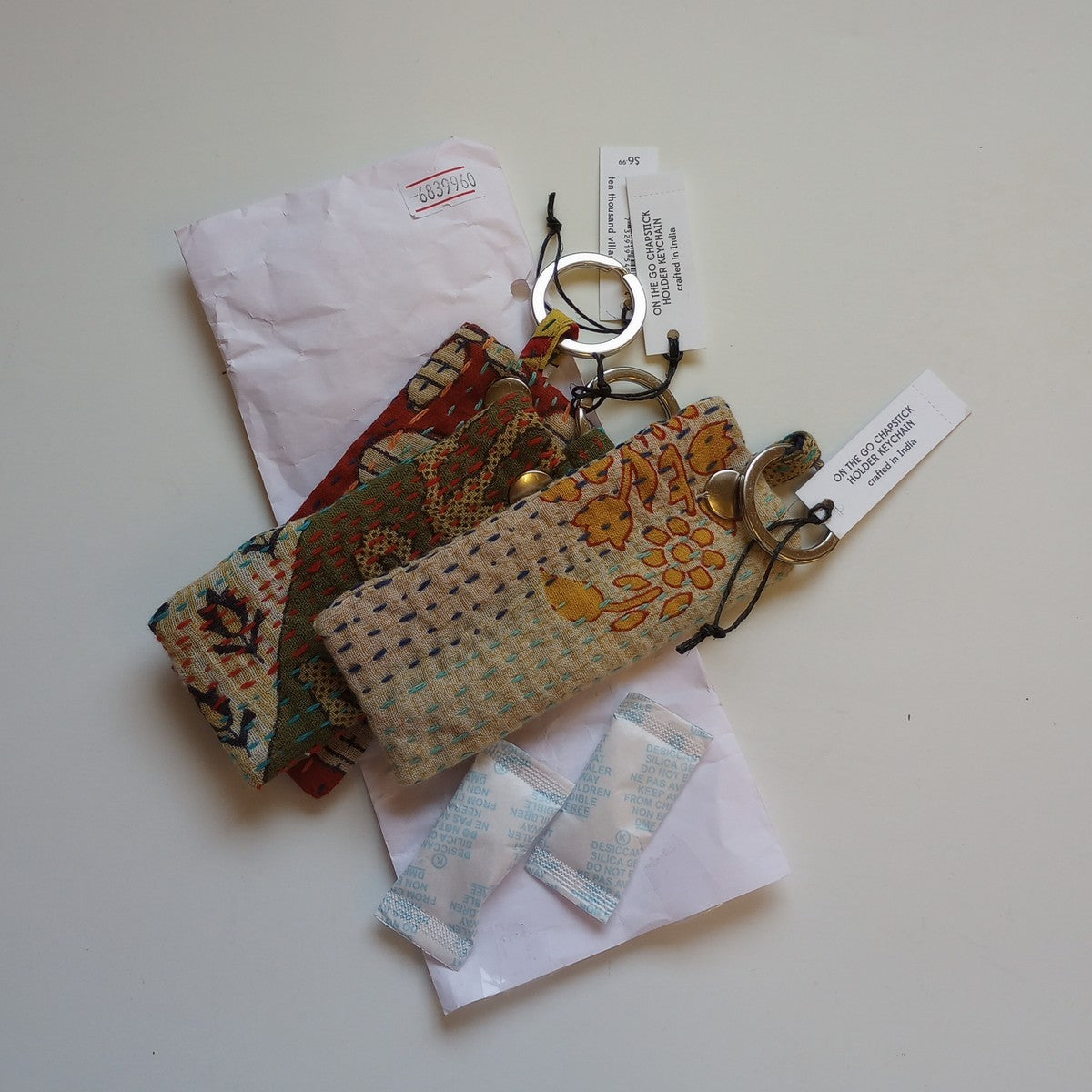 Lip balm holder keychain M/3 cotton/brass 5L asst