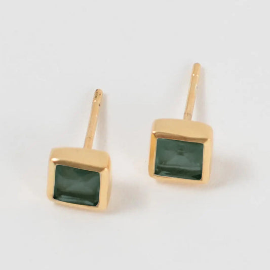 Earrings post tiny squars stone/metal .25sq