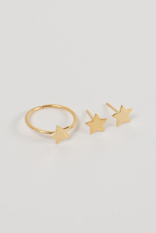 Earrings post tiny star metal .5D gold color