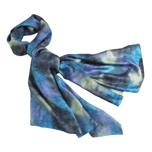 Scarf tie dye silk 64x20 navy/teal