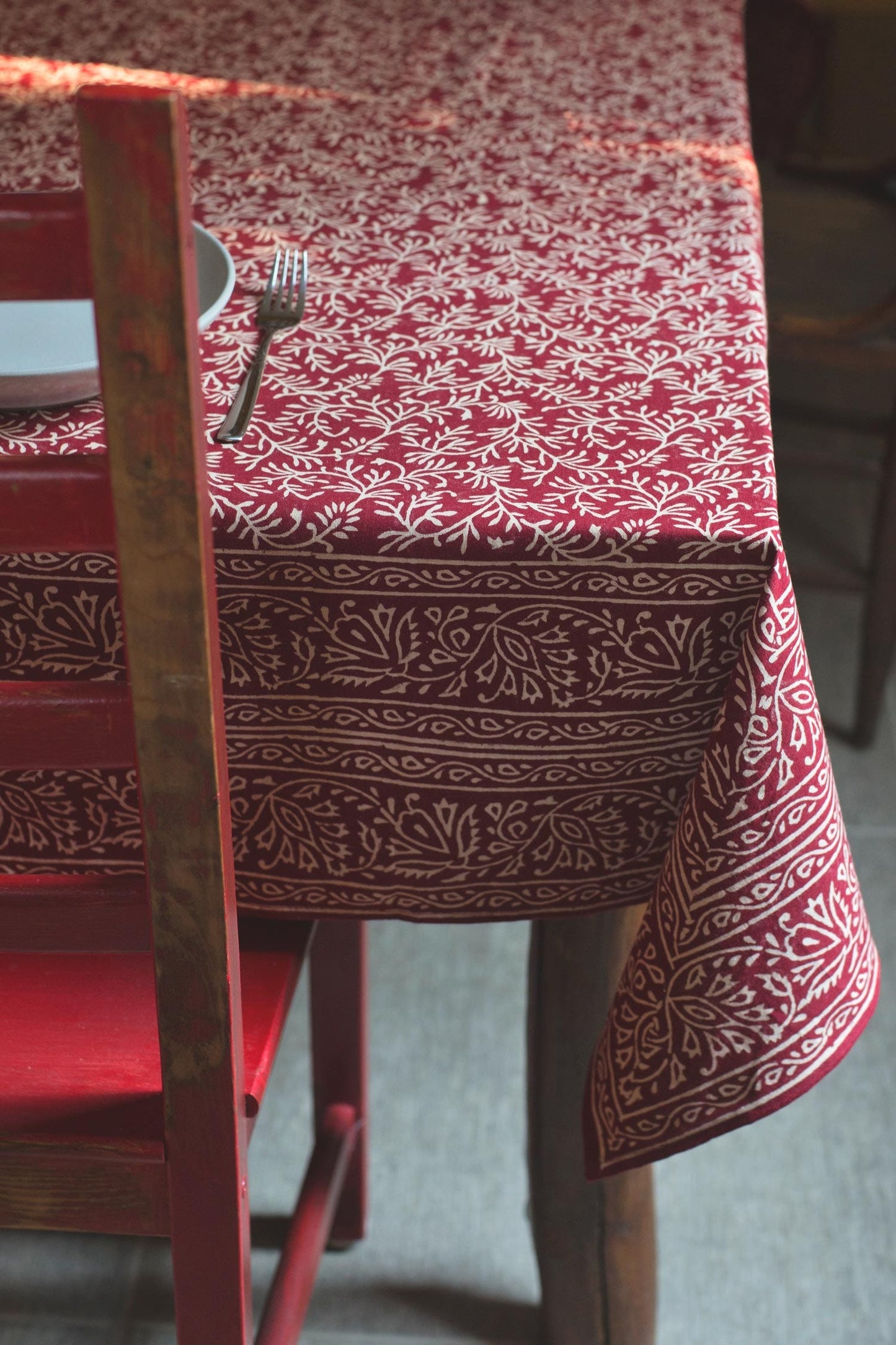 Tablecloth vines cttn 70x120 red/crm