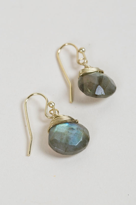Earrings capped labradorite/metal 1L olive/gold