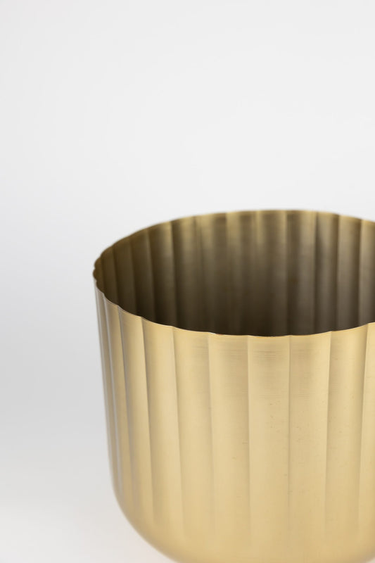 Planter firelit scalloped iron 9.5Dx8H brass