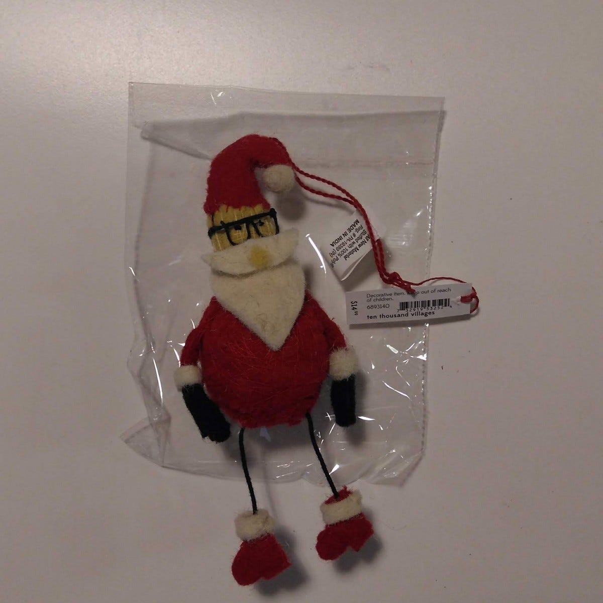 Ornament Santa w/bendy lets felt/wire 7H red/white