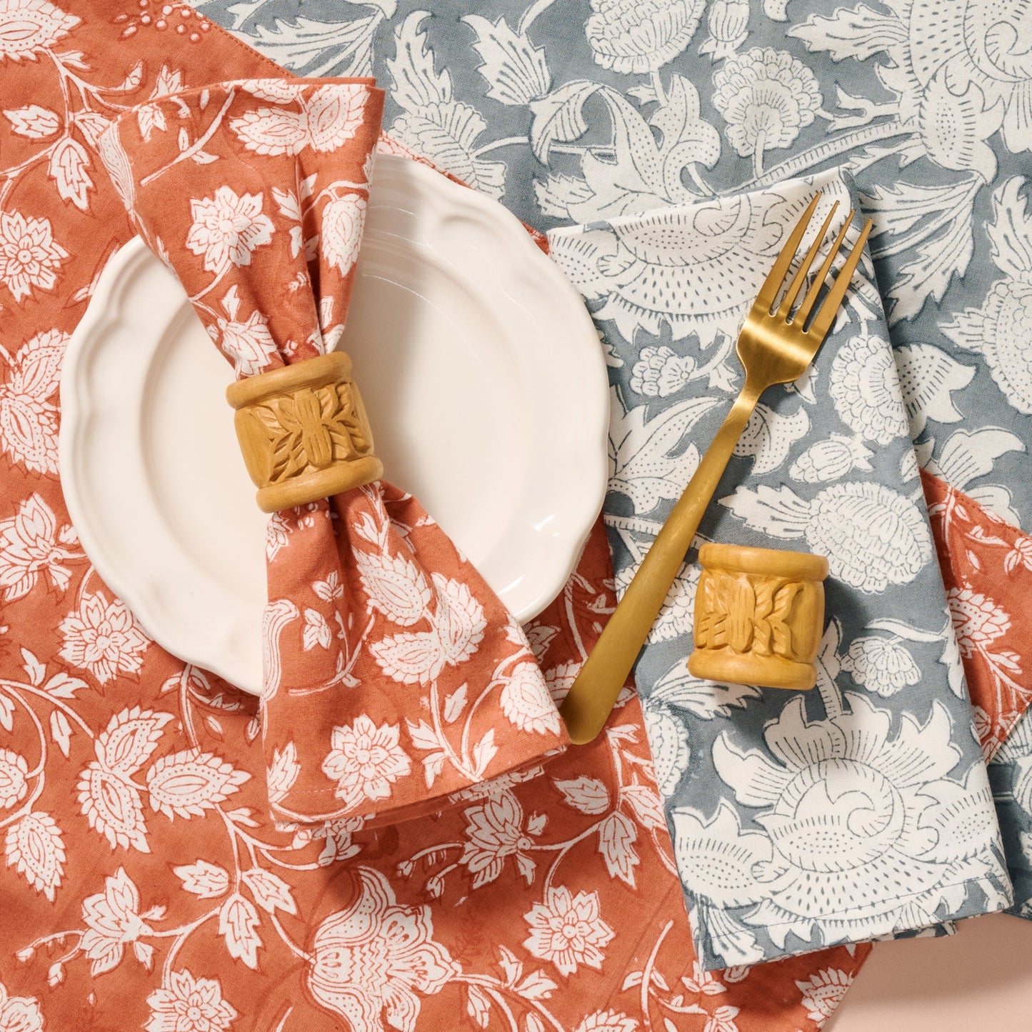 Lotus Blossom Carved Wood Napkin Rings