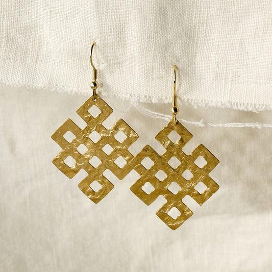 Endless Knot Hammered Brass Drop Earrings - Ten Thousand Villages