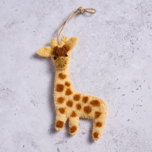 Ornament giraffe M/3 wool felt 4.5H yel/brn