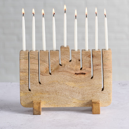 Menorah asymmetrical mango wd/steel 11Lx7.5H nat