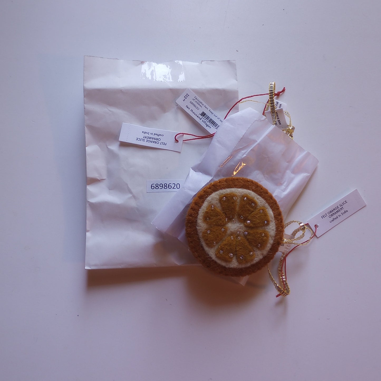 Ornament orange slice M/3 wool felt 3D orng/crm