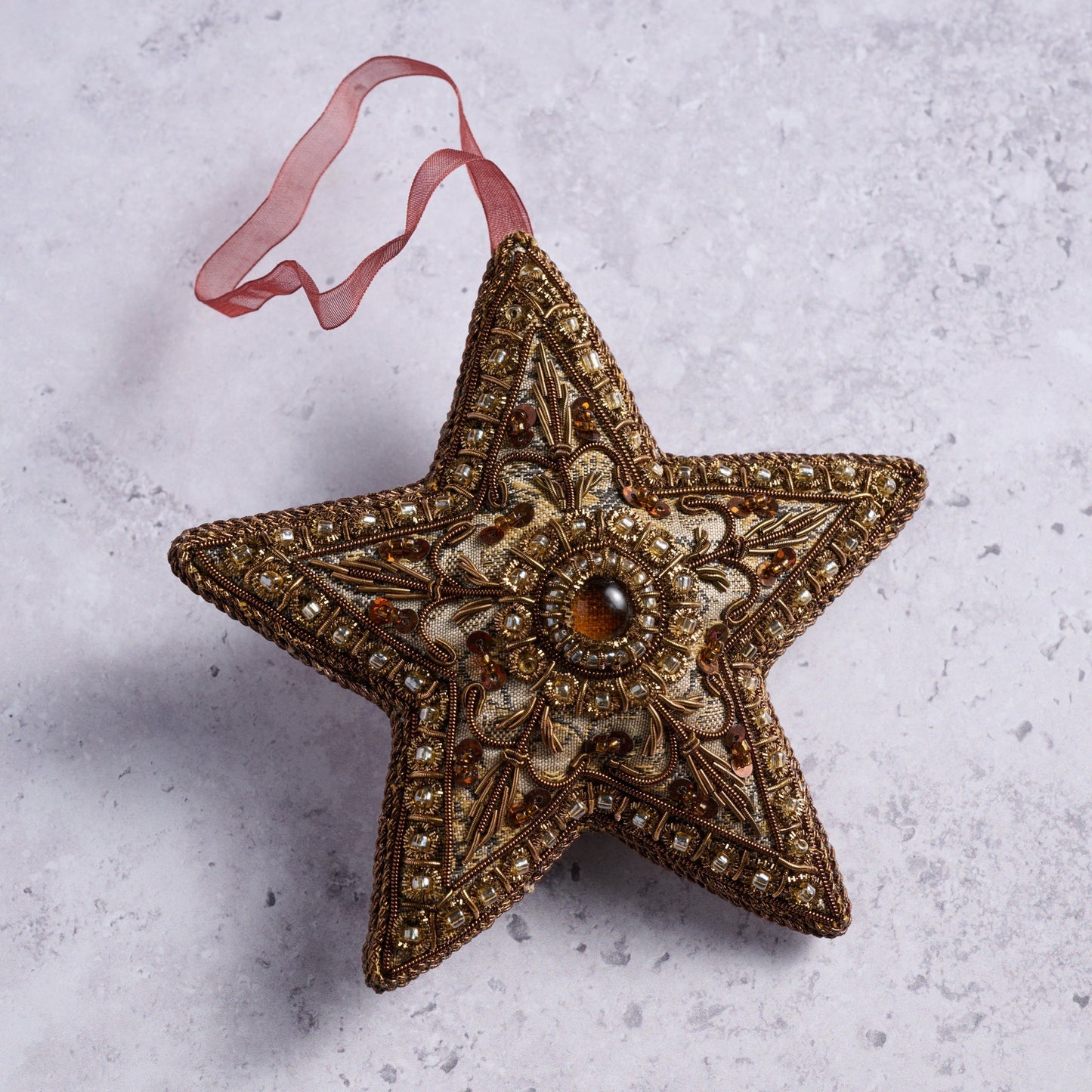 Ornament star beaded stuffed M/2 cttn/glss 5D brn