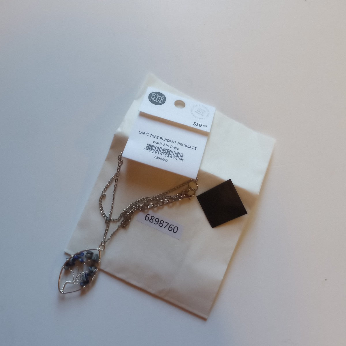 Necklace tree wire oval ir/br/lapis 15L silv/blue