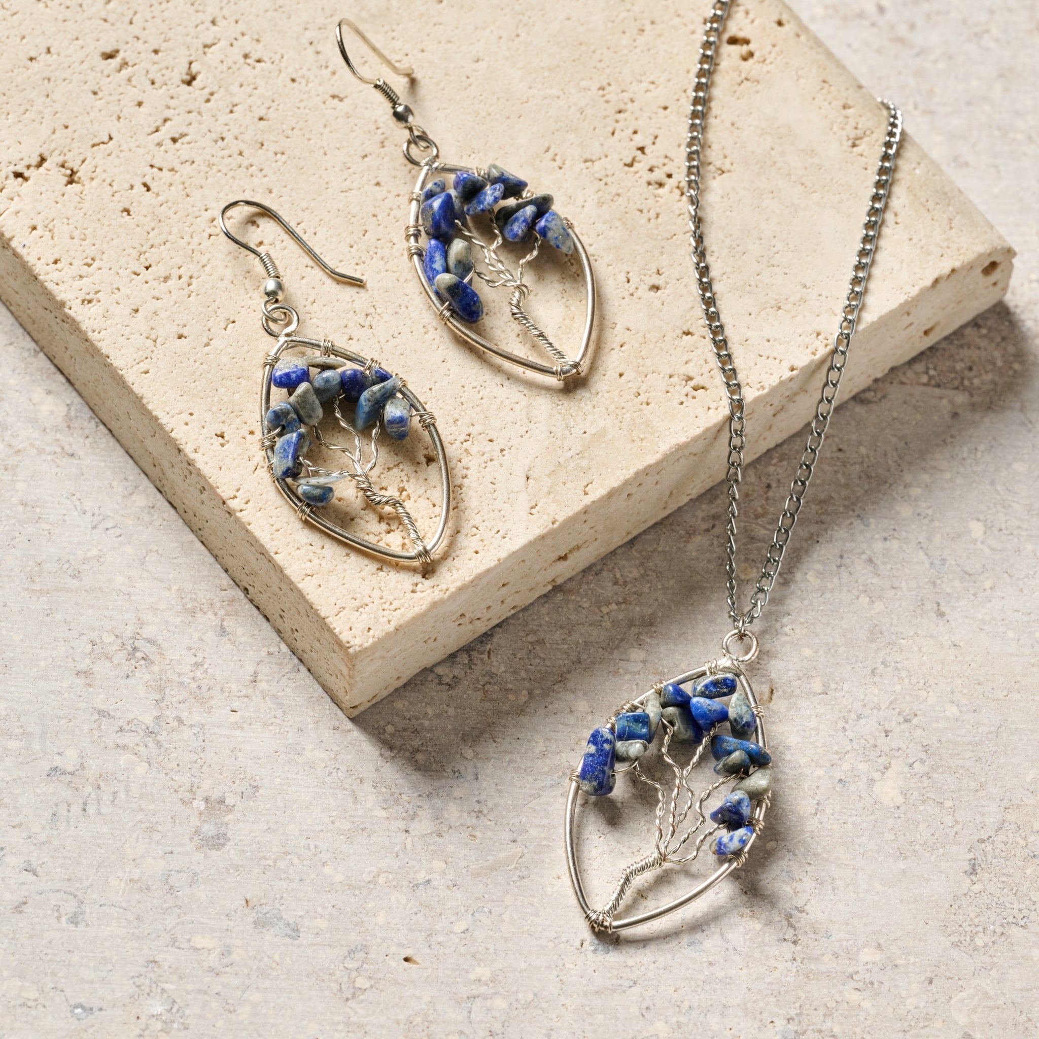 Lapis Stone Tree Drop Earrings