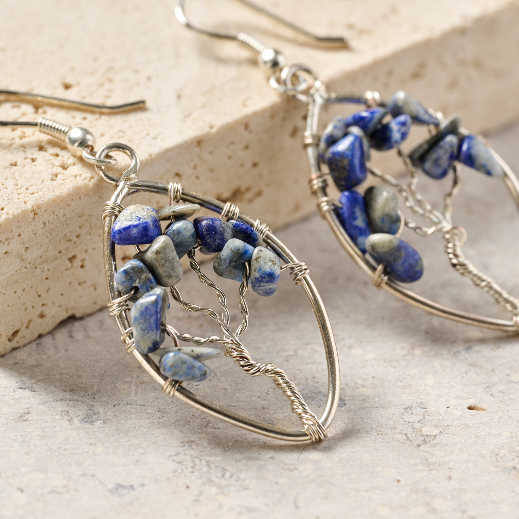 Lapis Stone Tree Drop Earrings