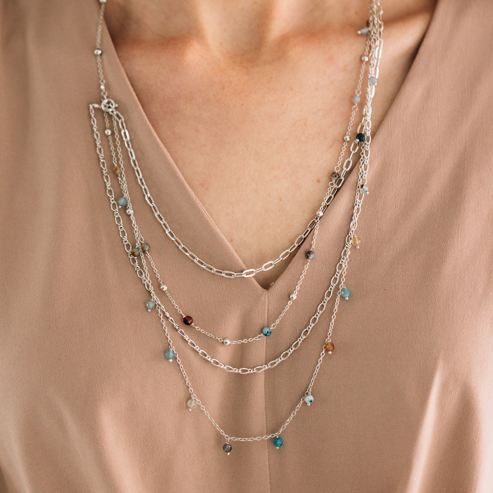 Necklace convertible bd onyx stn/br 28L silv/multi