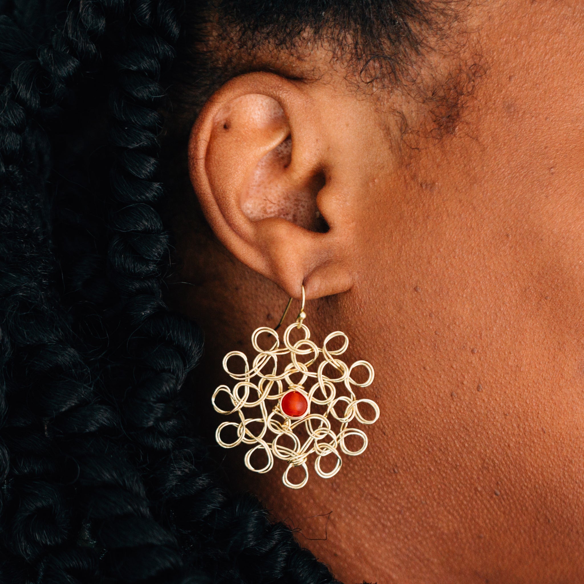 Gold Filigree with Orange Glass center "Maanika" Earrings*^