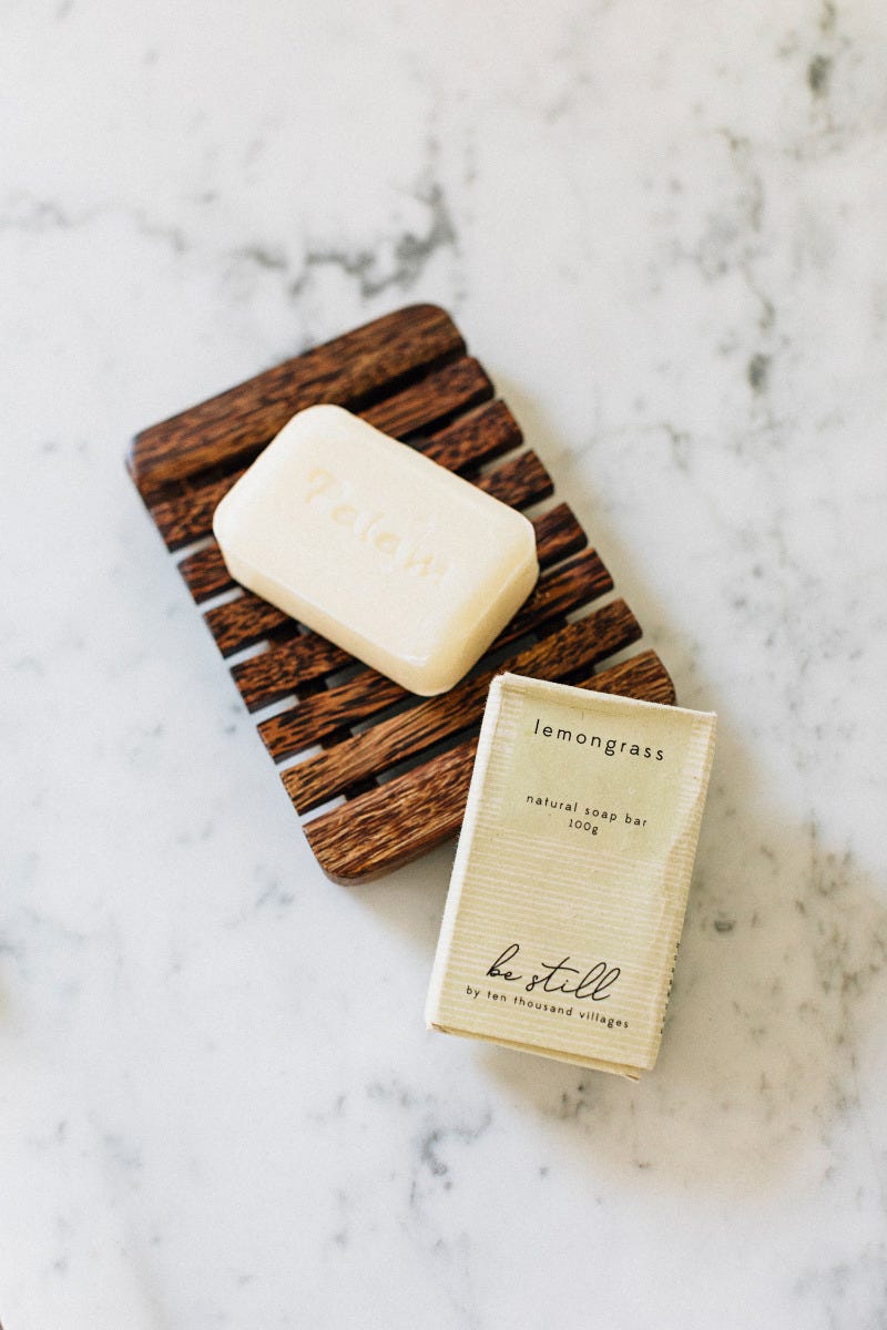 Soap dish slatted coconut wood 6Lx4W brown