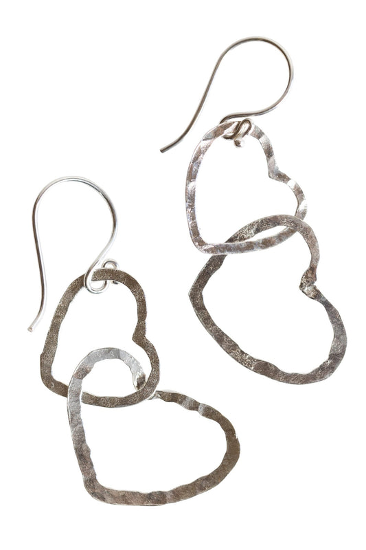 Earrings connected hearts sterling 2L silv